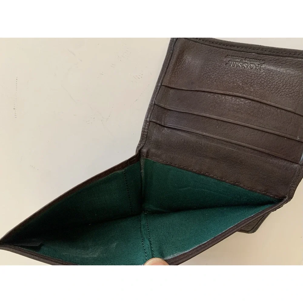 Fossil Golf  Theme Bifold Wallet Men's Brown Leather Flip ID Window Golf Clubs